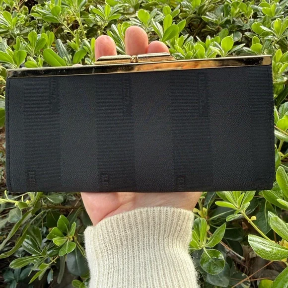 Luiza Black Textured Fabric Clutch with Gold Frame by Luiza - Picture 14 of 16